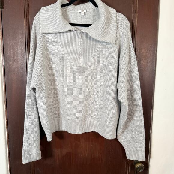 LUNYA |  Cottonsilk Collared Half Zip Sweater in Heather Gray | Large - Picture 2 of 10